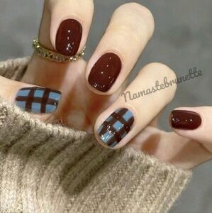 2/$16 Brown Blue Plaid Press On Nails